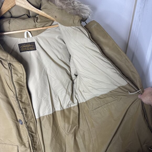 Eddie Bauer Canada Men’s L Down Parka Fur Hood 80s Brown Vintage - Picture 6 of 8